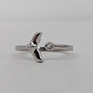 925 Sterling Silver Dolphin Whale Tail Adjustable Ring Nautical Fish Fin Beach